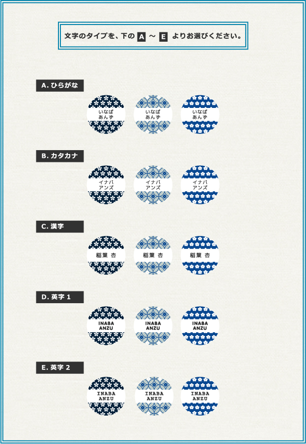 印字タイプをA~Eよりお選び下さい。